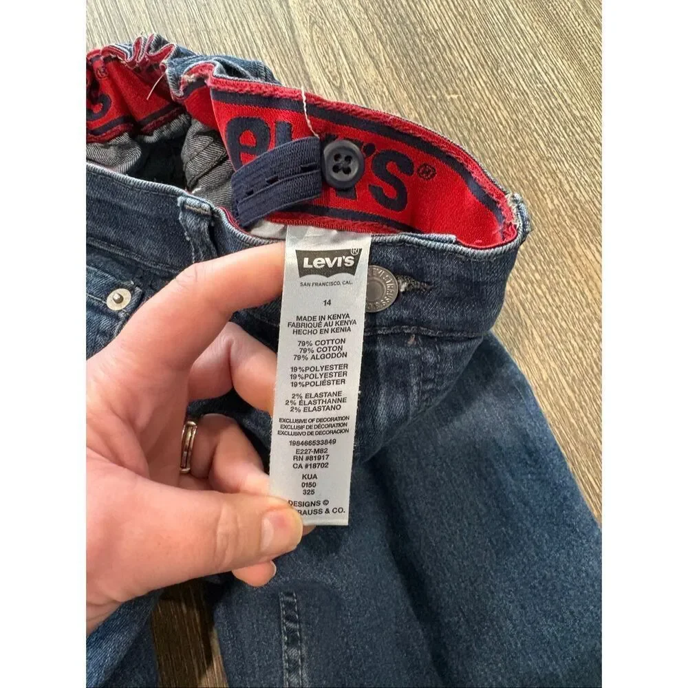 Levi's Youth Boys Straight Jeans Mid Rise Denim Cotton Blend Dark Wash Blue 14